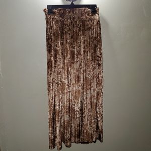 Vintage Brown Velvet Floral Pleated Midi Skirt